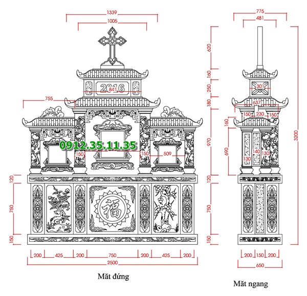 Bản vẽ thiết kế lăng thờ công giáo bằng đá